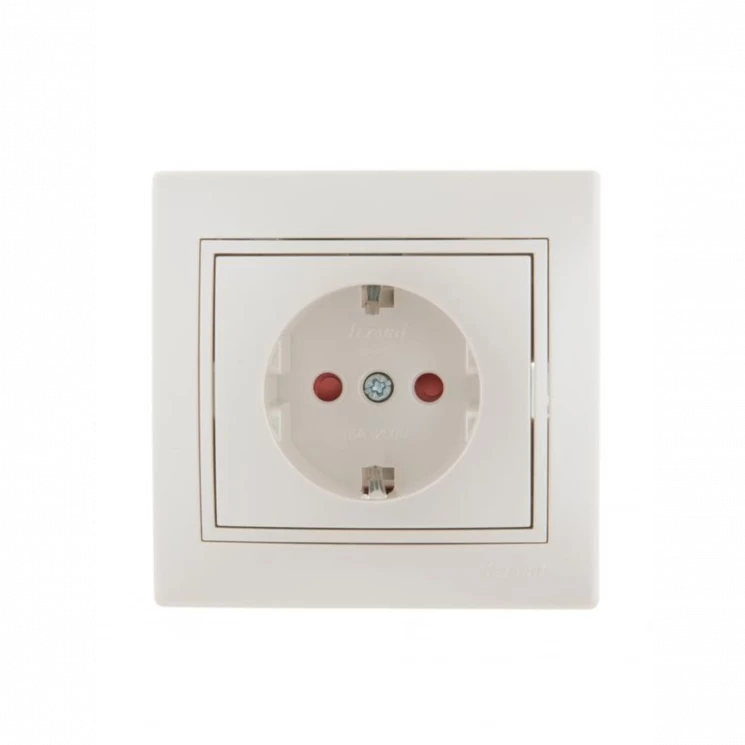 Розетка 1-м СП Mira 16А IP20 с заземл. защ. шторки со вставкой керамика жемчуж./бел. перламутр. LEZA