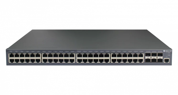 Управляемый коммутатор уровня 3 BDCOM S3900-48T6X-2DC, 48x 10/100/1000Base-T, 6x 1/10GE SFP+, Hot Swap БП 1+1, в комплекте 2x PSU ~36-72VDC