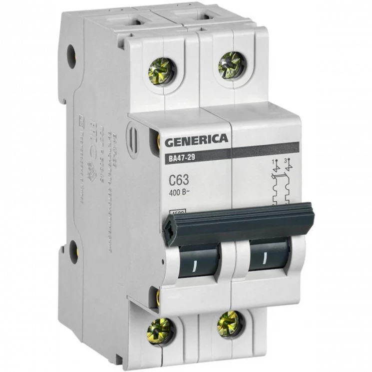 Выключатель автоматический модульный 2п C 63А 4.5кА ВА47-29 GENERICA MVA25-2-063-C
