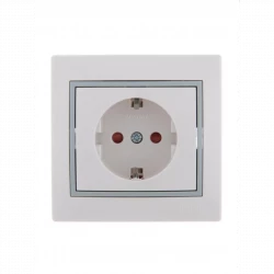 Розетка 1-м СП Mira 16А IP20 с заземл. защ. шторки с сер. вставкой керамика бел. LEZARD 701-0215-124