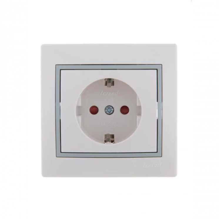 Розетка 1-м СП Mira 16А IP20 с заземл. защ. шторки с сер. вставкой керамика бел. LEZARD 701-0215-124