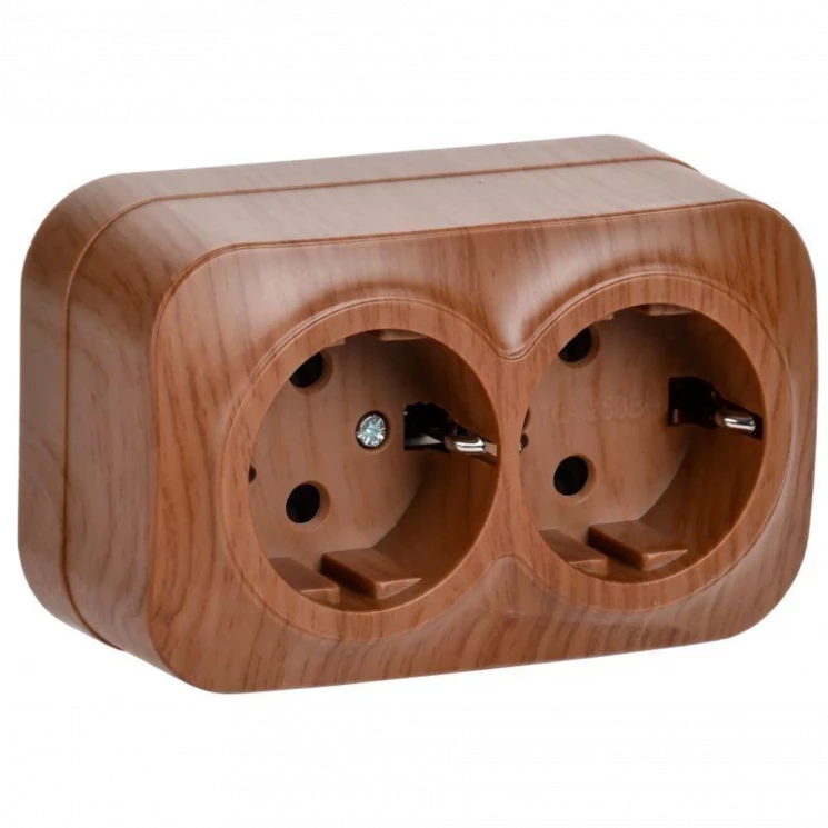 Розетка 2-м ОП GLORY РС22-3-ХД 16А с заземл. дуб IEK ERH21-K24-16