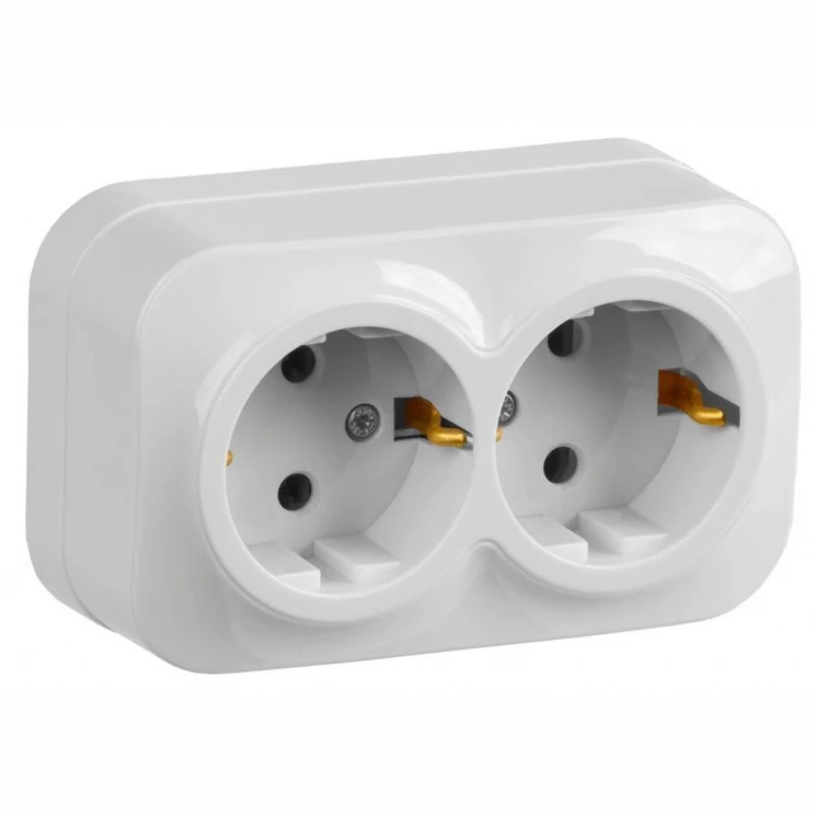 Розетка 2-м ОП GLORY РС22-3-ХБ 16А с заземл. бел. IEK ERH21-K01-16