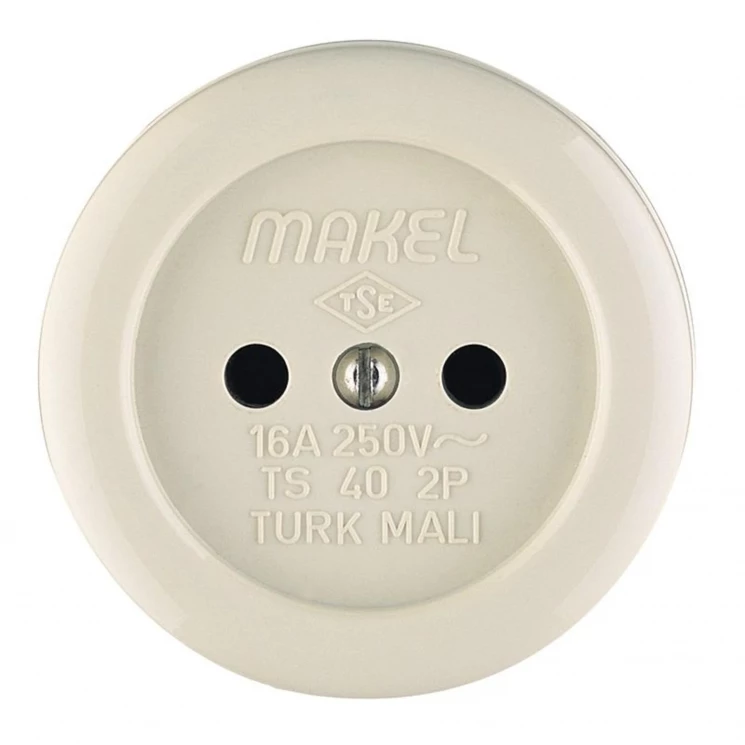 Розетка 1-м ОП 16А IP20 круглая без заземл. керамика беж. Makel 16012