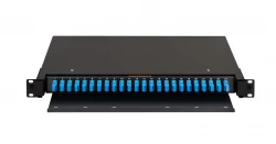 Оптический кросс NIKOMAX 19" Premium Line, 1U, укомплектованный на 24 порта SC/UPC (24 одинарных SC/UPC адаптера), SM 9/125 OS2, выдвижной