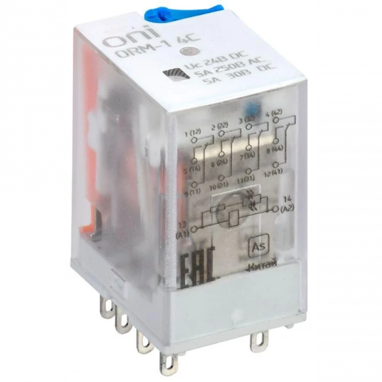 Реле интерфейсное ORM-1 4C 24В DC с LED и тест. кнопкой ONI ORM-1-4C-DC24V-L-B