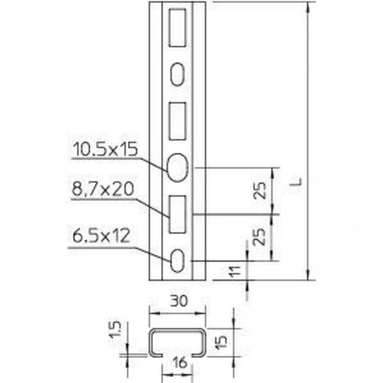 Рейка профильная 30х15 L1000 C30 L 2M FT (дл.2м) OBO 1109871