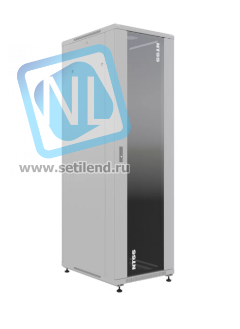 19" Напольный серверный шкаф NTSS ПРЕМИУМ 32U 600x600 мм, передняя дверь стекло, задняя глухая металл, боковые стенки, регулируемые опоры, RAL 7035
