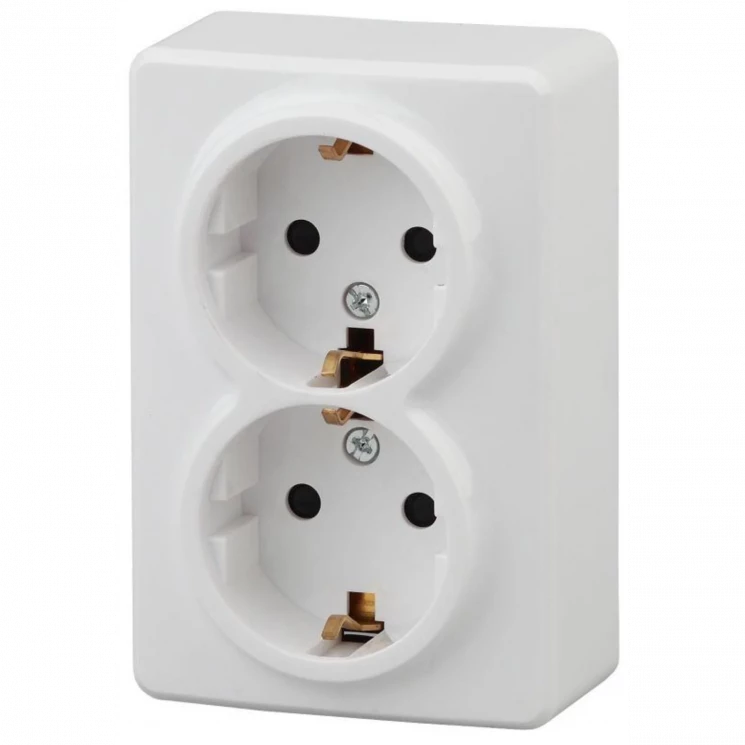 Розетка 2-м ОП Эра Эксперт 11-2205-01 16А IP20 16AX 250В 2х2P+E Schuko бел. Эра Б0020691