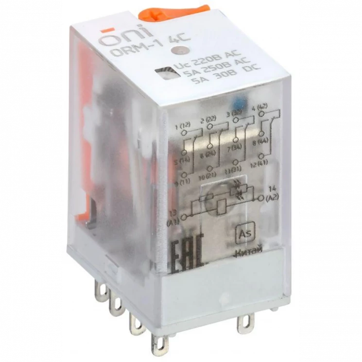 Реле интерфейсное ORM-1 4C 220В AC с LED и тест. кнопкой ONI ORM-1-4C-AC220V-L-B