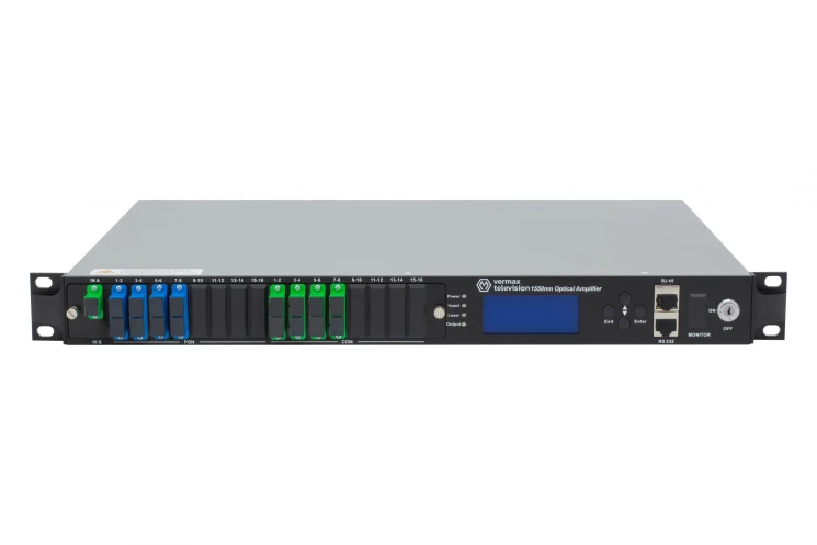 Оптический усилитель VERMAX для сетей КТВ, 2 входа, 8*19dBm выход, CWDM 1310/1490/1550, RT1, 1U