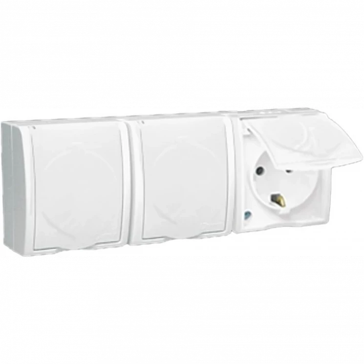 Розетка 3-м ОП Simon15 16А IP54 250В с заземл. с крышкой винт. клеммы бел. Simon 1594437-030