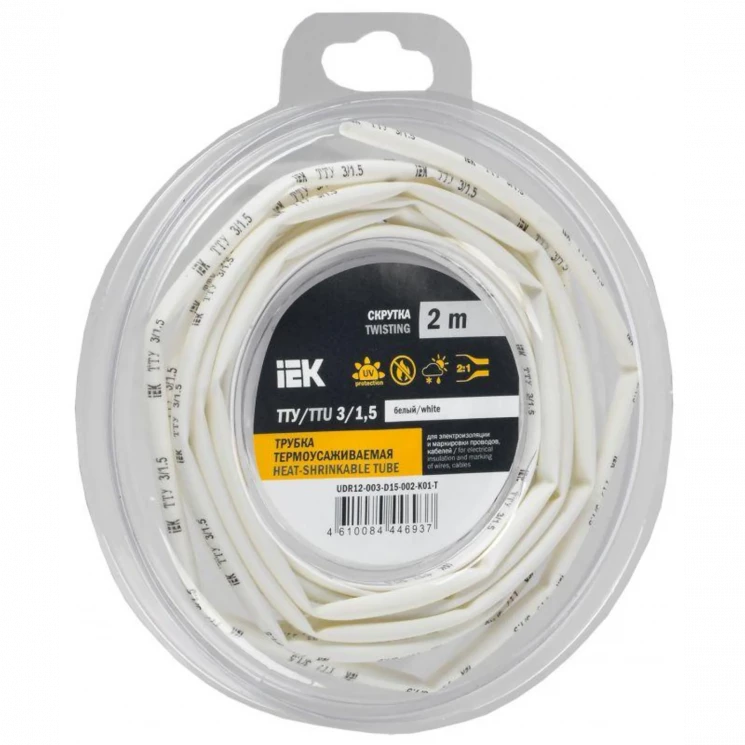 Трубка термоусадочная ТТУ нг-LS 3/1.5 бел. (уп.2м) IEK UDR12-003-D15-002-K01-T