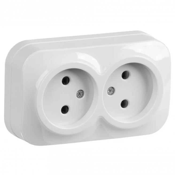 Розетка 2-м ОП GLORY РС22-2-ХБ 10А без заземл. бел. IEK ERH20-K01-10