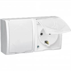 Розетка 2-м ОП Simon15 16А IP54 250В с заземл. с крышкой винт. клеммы бел. Simon 1594433-030