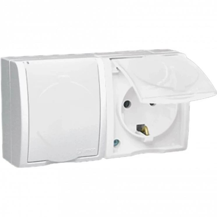 Розетка 2-м ОП Simon15 16А IP54 250В с заземл. с крышкой винт. клеммы бел. Simon 1594433-030