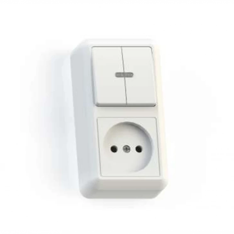 Блок комбинированный ОП БКВР-431 Оптима (2-кл. выкл. с подсветкой + розетка) бел. Кунцево 8063