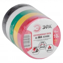 Изолента ПВХ 15ммх10м 5цветов (уп.5шт) ЭРА C0038781