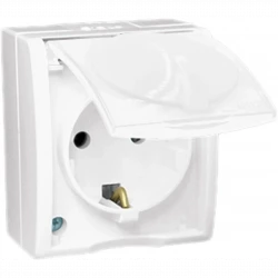 Розетка 1-м ОП Simon15 16А IP54 250В с заземл. Schuko защ. шторки с крышкой винт. клеммы бел. Simon