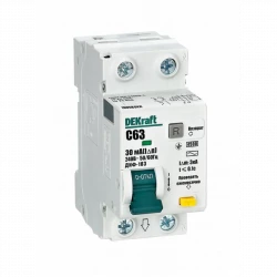 Выключатель автоматический дифференциального тока 2п (1P+N) C 63А 30мА тип AC 4.5кА ДИФ-103 DEKraft