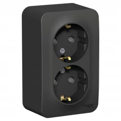 Розетка 2-м ОП Blanca 16А IP20 250В с заземл. защ. шторки с изолир. пластиной антрацит SE BLNRA01121