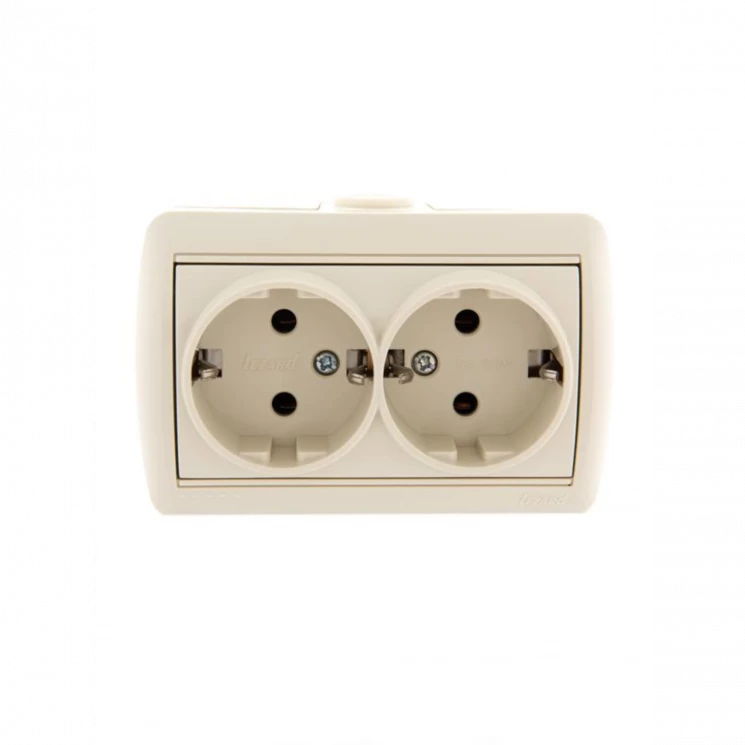 Розетка 2-м ОП Nata 16А IP20 с заземл. керамика крем. LEZARD 710-0300-127