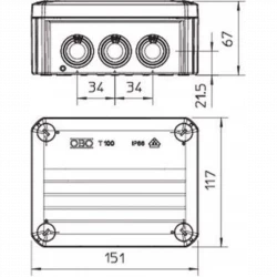 Коробка распределительная 150х116х67мм IP66 T100 10хM25 свет. сер. OBO 2007077