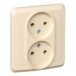 Розетка 2-м СП Этюд 16А IP20 250В без заземл. без защ. шторок крем. SE PC16-005K