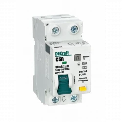 Выключатель автоматический дифференциального тока 2п (1P+N) C 50А 30мА тип AC 4.5кА ДИФ-103 DEKraft