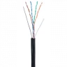 Кабель NETLAN U/UTP 4 пары, Кат.5e (Класс D), 100МГц, одножильный, BC (чистая медь), внешний, PE до -40C, с одножильным тросом, черный, 305м