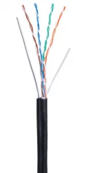 Кабель NETLAN U/UTP 4 пары, Кат.5e (Класс D), 100МГц, одножильный, BC (чистая медь), внешний, PE до -40C, с одножильным тросом, черный, 305м