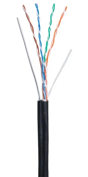 Кабель NETLAN U/UTP 4 пары, Кат.5e (Класс D), 100МГц, одножильный, BC (чистая медь), внешний, PE до -40C, с одножильным тросом, черный, 305м