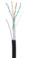 Кабель NETLAN F/UTP 4 пары, Кат.5e (Класс D), 100МГц, одножильный, BC (чистая медь), внешний, PE до -40C, с одножильным тросом, черный, 305м