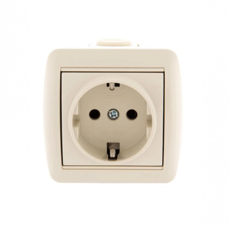 Розетка 1-м ОП Nata 16А IP20 с заземл. керамика крем. LEZARD 710-0300-122