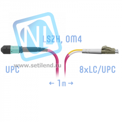 Патчкорд оптический MPO/UPC-8LC/UPC, DPX, MM (50/125 OM4), 1 метр