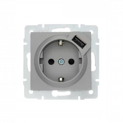 Розетка 1-м СП Vesna с заземл. с заряд. устройством USB механизм платина LEZARD 742-3588-181