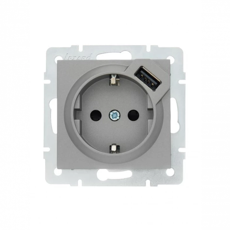 Розетка 1-м СП Vesna с заземл. с заряд. устройством USB механизм платина LEZARD 742-3588-181