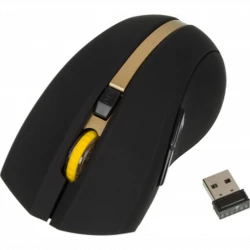Мышь Оклик 495MW черный/золотистый оптическая (1600dpi) беспроводная USB для ноутбука (6but)
