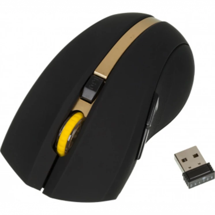Мышь Оклик 495MW черный/золотистый оптическая (1600dpi) беспроводная USB для ноутбука (6but)