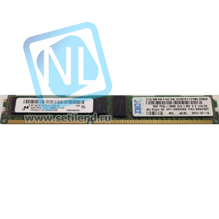 Модуль памяти IBM 00D4981 1x8GB, 1Rx4, 1.35V PC3L-10600 CL9 ECC DDR3 1333MHz VLP RDIMM-00D4981(NEW)