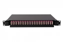 Кросс оптический 19" (ШКОС) на 24 порта LC Quadro, выдвижной, 1U, черный (комплект с розетками и пигтейлами)
