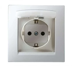 Розетка 1-м СП Simon15 16А IP44 250В с заземл. Schuko защ. шторки с крышкой винт. клеммы бел. Simon