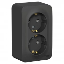 Розетка 2-м ОП Blanca 16А IP20 250В с заземл. без защ. шторок с изолир. пластиной антрацит SE BLNRA0