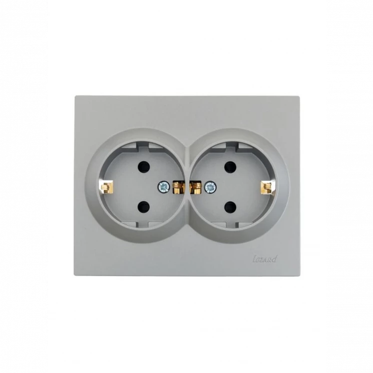 Розетка 2-м СП VESNA с заземл. со шторками ПБТ платина LEZARD 742-3500-178B