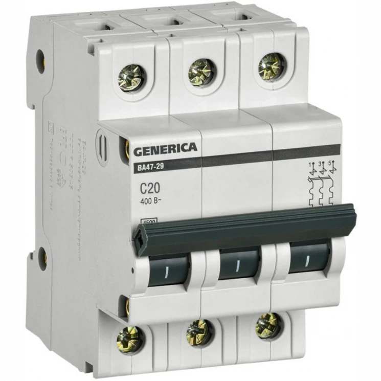 Выключатель автоматический модульный 3п C 20А 4.5кА ВА47-29 GENERICA MVA25-3-020-C