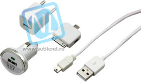 18-1197, Комплект СЗУ, АЗУ, кабель miniUSB-USB, переходник microUSB 30 pin белый
