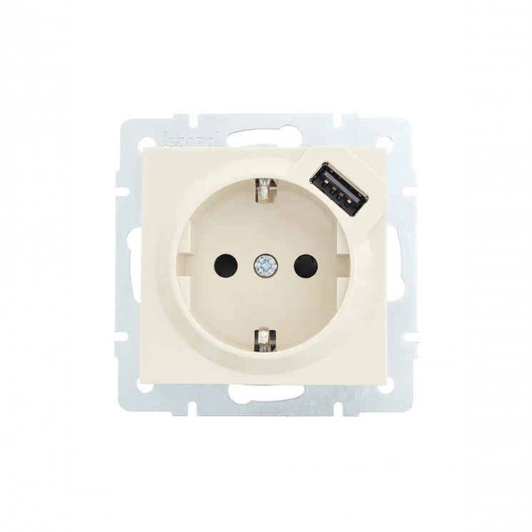 Розетка 1-м СП Vesna с заземл. с заряд. устройством USB механизм крем. LEZARD 742-0388-181