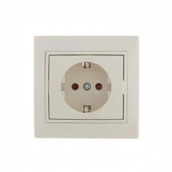 Розетка 1-м СП Mira 16А IP20 с заземл. защ. шторки со вставкой керамика крем. LEZARD 701-0303-124