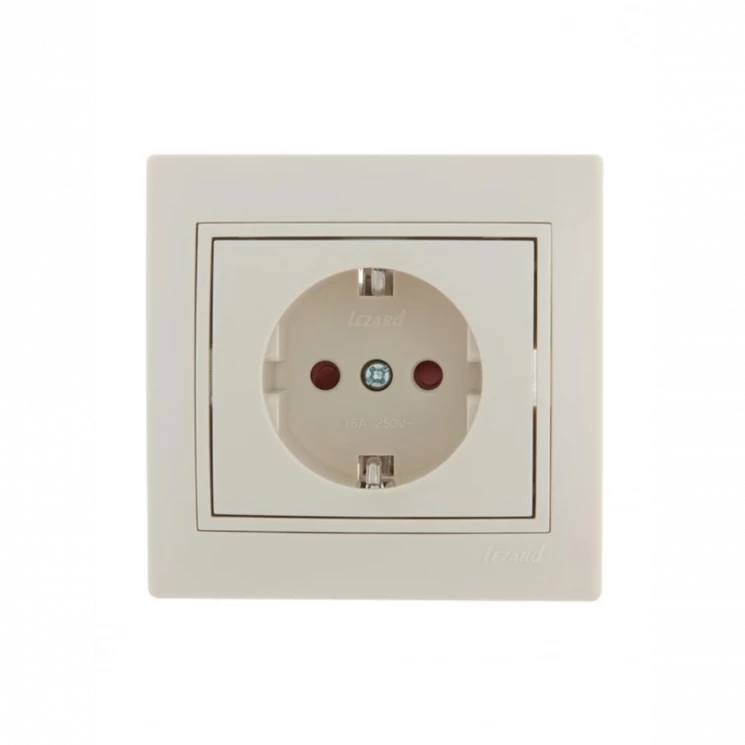 Розетка 1-м СП Mira 16А IP20 с заземл. защ. шторки со вставкой керамика крем. LEZARD 701-0303-124