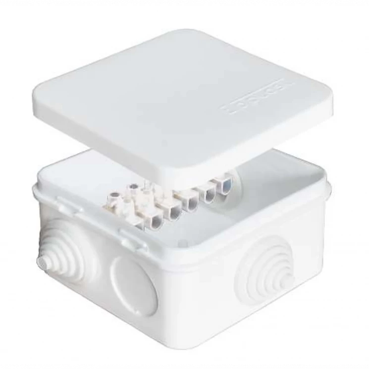 Коробка распределительная ОП 75х75х45мм IP54 10А 6 выходов 6 контактов 3 гермоввода клемм. крышка за